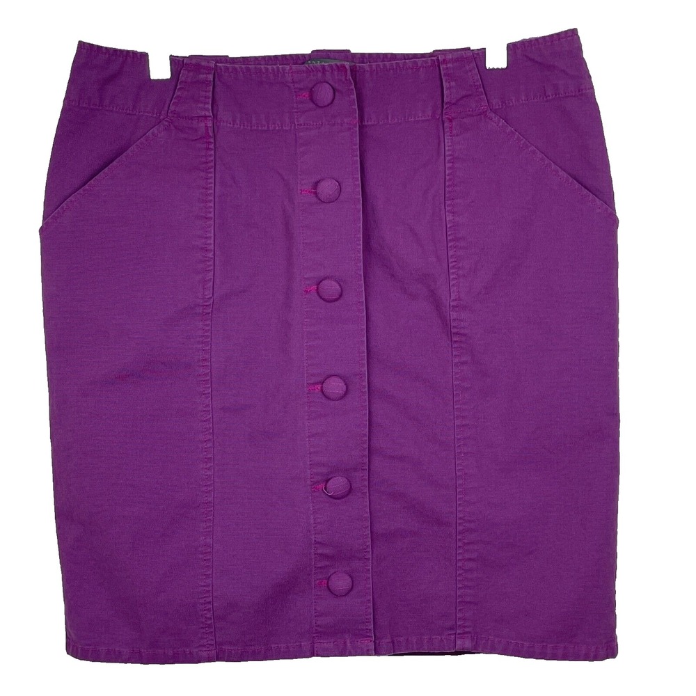 Proenza Schouler Pencil Skirt Womens 13 Purple Button Up Cotton Stretch Casualโ